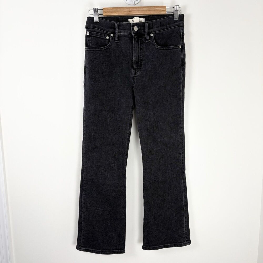 Madewell Cali Demi Boot Jeans (Sz 27) Washed Black Mini Flare Crop Mid Rise